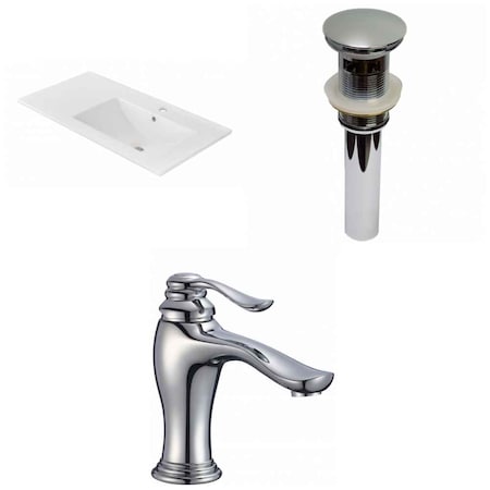American Imaginations 35.5" W 1 Hole Ceramic Top Set In White Color, Overflow Drain Incl. AI-29839